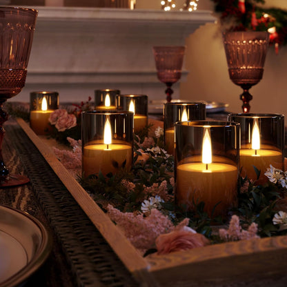 VIODAIM 12Pack Flickering Flameless LED Candles with Remote & Timer, Battery Powered - Small Pillar & Votive, Clear (2"X3")