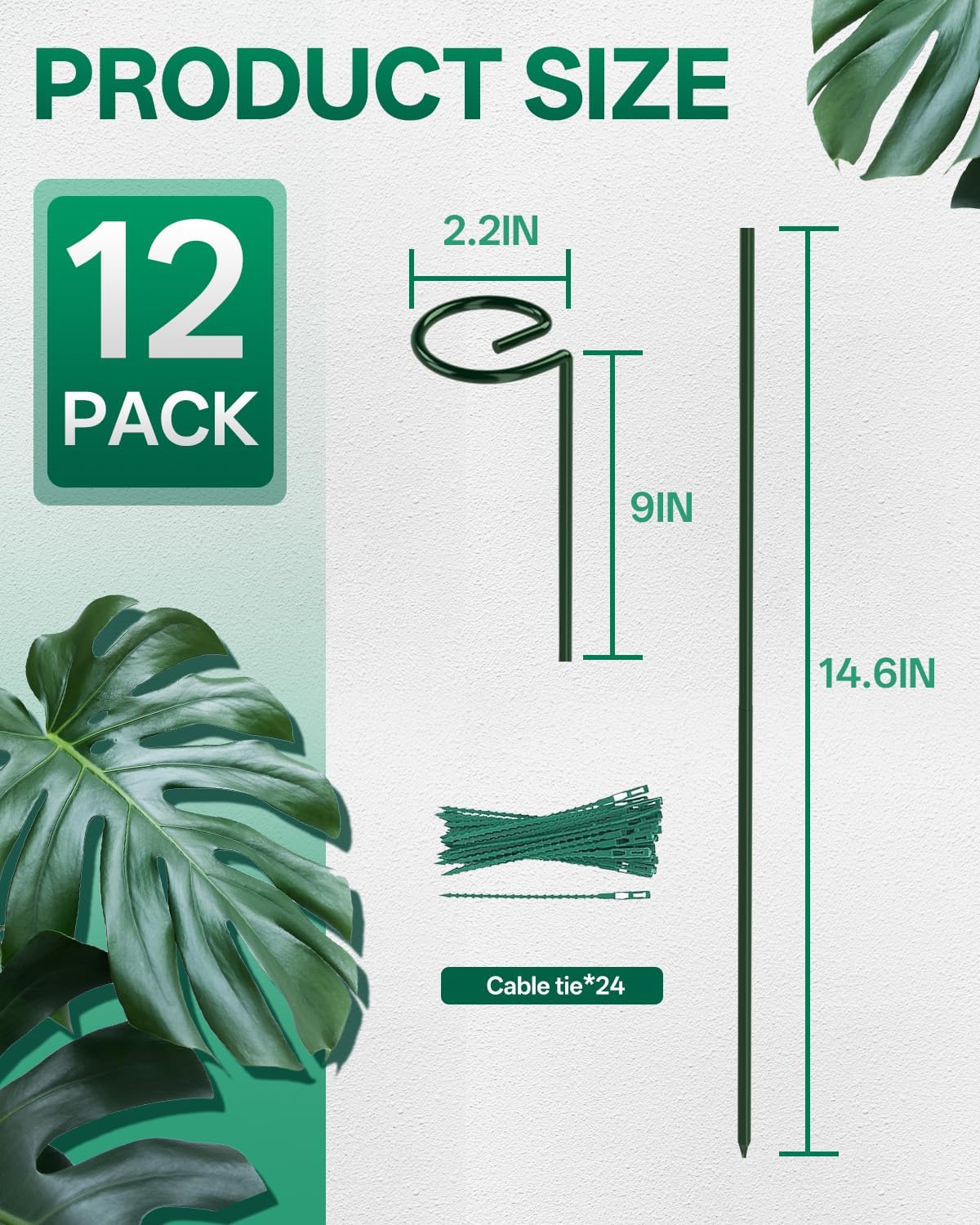 12 Pack 16 In Metal Plant Stakes, Plant Support Stakes with 15 Twist Ties | Plant Supports, Flower Stakes for Indoor Outdoor Plants, Peony, Tomato Seedling, Marigold, Amaryllis, Sapling, Coreopsis