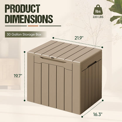 Flamaker Resin Deck Box 120 Gallon Waterproof Large Outdoor Indoor Storage Box Imitation Wood Resin for Patio Furniture Garden Tools and Pool (Black)