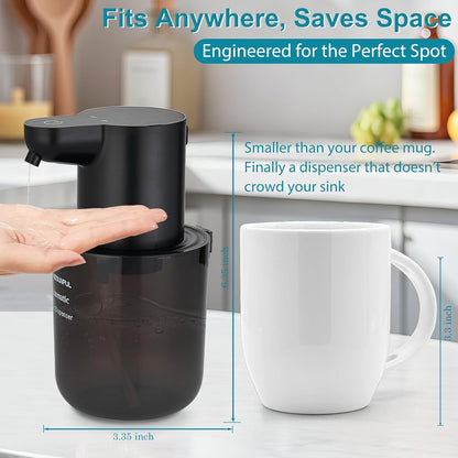 Automatic Foaming Soap Dispenser for Bathroom: 4-Level Adjustable Countertop/Wall Mount Hand Soap Dispenser, 13.5oz/400ml Type-C Rechargeable – Suitable for Kitchen, Bathroom, Office, Hotel (Black)