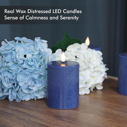 Fanna Flameless LED Pillar Candles with Timer for Wreath, Battery Operated Rustic Wax Candles with Remote for Christmas, 8 Batteries Included - Set of 4 (D 3" x H 4") - Ivory