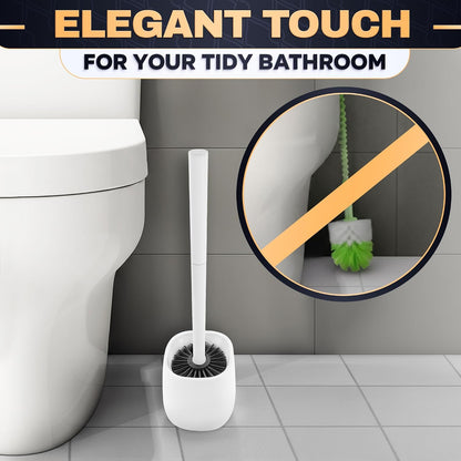 Silicone Toilet Brush and Holder Set - Cream RV Toilet Brush with Holder, Flexible Head, Soft Bristles, Detachable Handle and Freestanding Base, Compact Bathroom Cleaning Tool with Minimalistic Design
