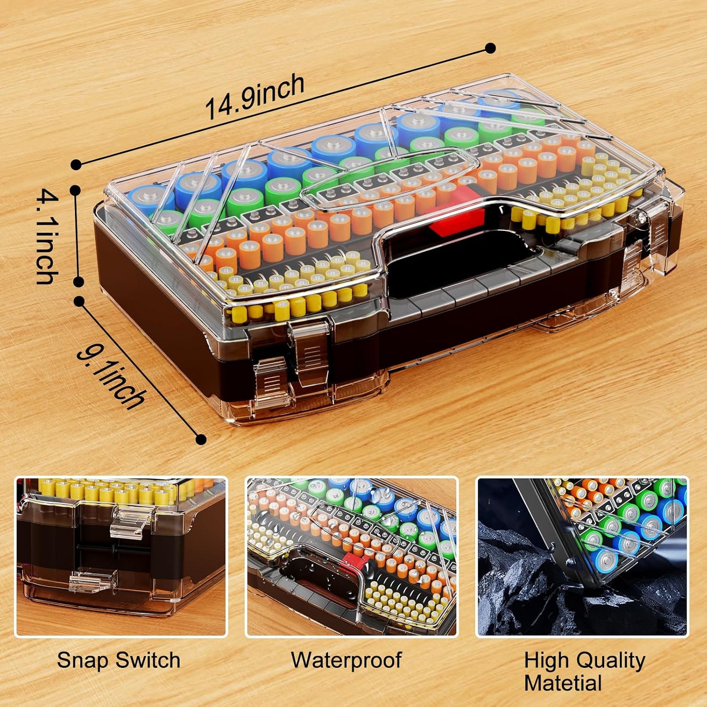 Battery Organizer Storage Holder Box Case with Tester, New Ultra-Large 285+Batteries Double-Sided Variety Pack, Holds AA AAA 4A C D Button Cell 9V 3V Lithium18650 CR2 CR123 CR1632 LR44 (Red)