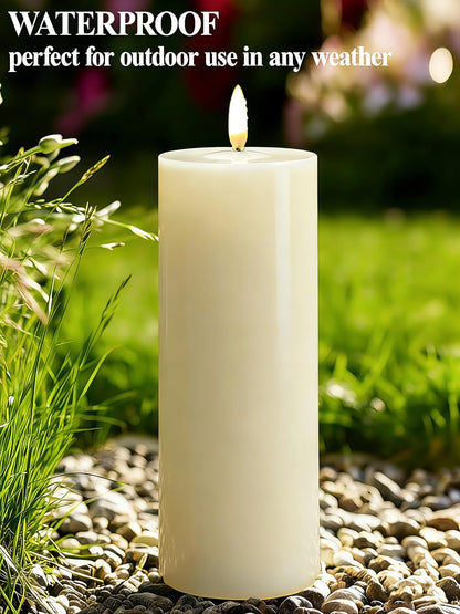 Gmnee 3"x6" Outdoor Waterproof Flameless Candles with Remote and Timers, LED Candles, Battery Operated Candles, Electric Fake Pillar Candles for Patio, Porch, and Lanterns Decor (White, Plastic)