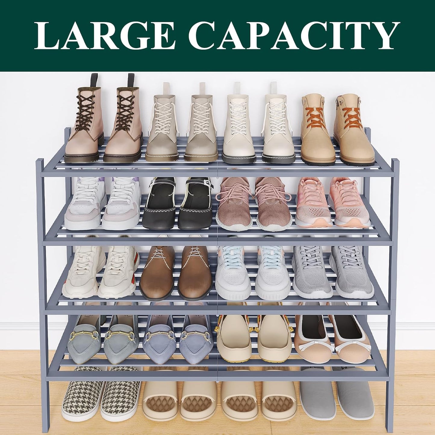 Smiry Bamboo Shoe Rack, 3 Tier Free Standing Wooden Shoe Organizer, Stackable Wood Shoe Storage Shelf for Closet, Entryway, 5 Horizontal Slats, 26.8"x11"x18.3", Natural