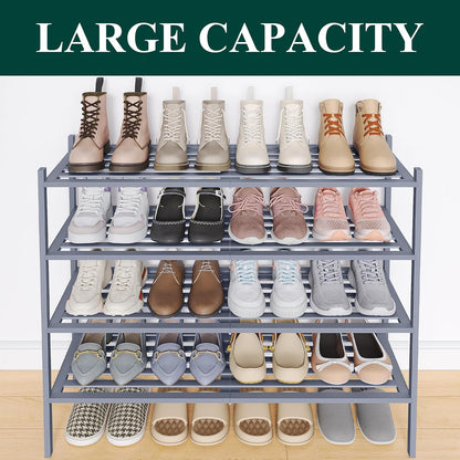 Smiry Bamboo Shoe Rack, 3 Tier Free Standing Wooden Shoe Organizer, Stackable Wood Shoe Storage Shelf for Closet, Entryway, 5 Horizontal Slats, 26.8"x11"x18.3", Natural