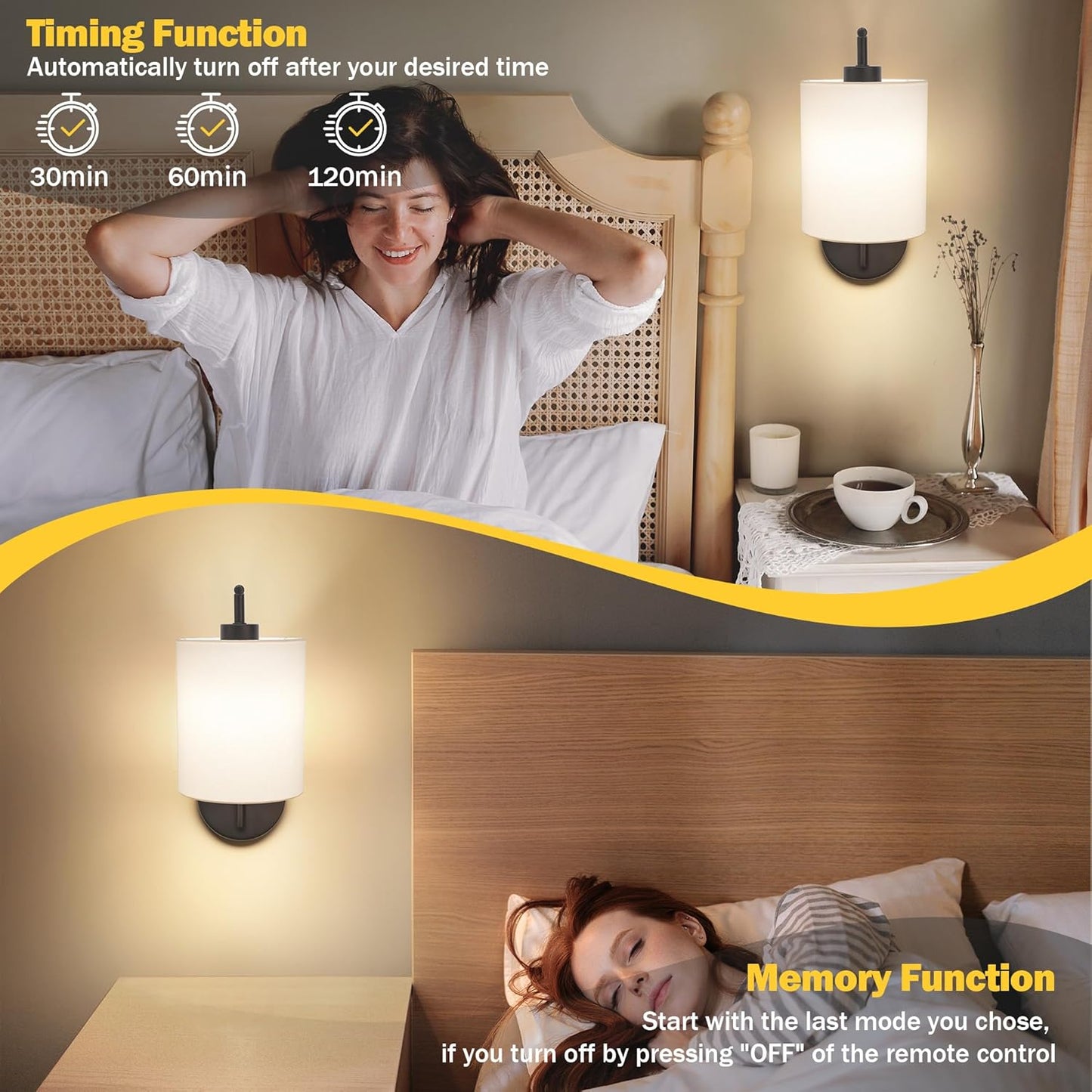 MATAMEYE Battery Operated Wall Sconce Set of 2, Black Rechargeable Wireless Wall Light Fixture with Remote, 12 RGB Colors & Timer, Indoor Dimmable Wall Lamp with Linen Shade