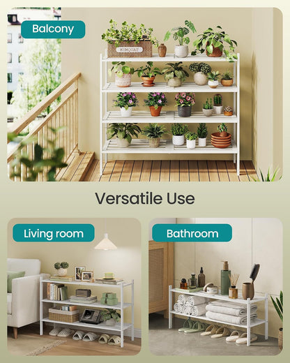 SONGMICS Bamboo Shoe Rack for Closet, Stackable Shoe Oragnizer with Modular Structure, Space-Saving Free Standing Shelf for Entryway Bedroom, 2-Tier, Holds 9-12 Pairs, Natural Color ULBS052YL01