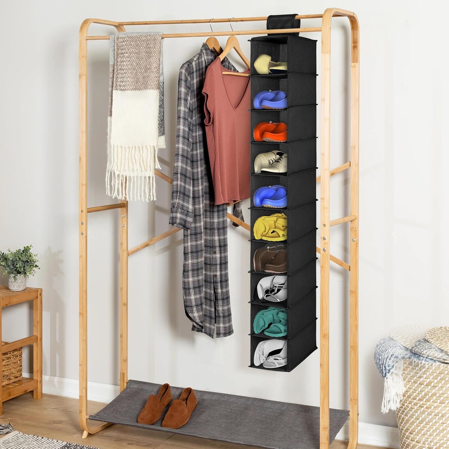 Libeder Hanging Shoe Organizer, 10-Shelf Closet Organizer with 6 Mesh Side Pockets