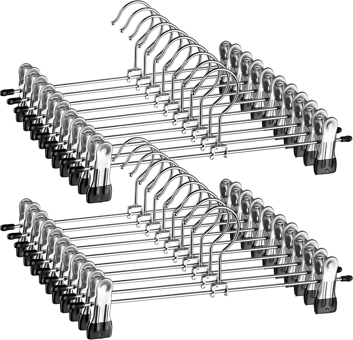 ZOBER Metal Pants Hangers with Clips - Pack of 20 Space Saving Skirt Hangers for Women - Chrome, Non-Slip, Adjustable Clips, for Pants, Skirts, Jeans Closet Organization, College Dorm Essentials