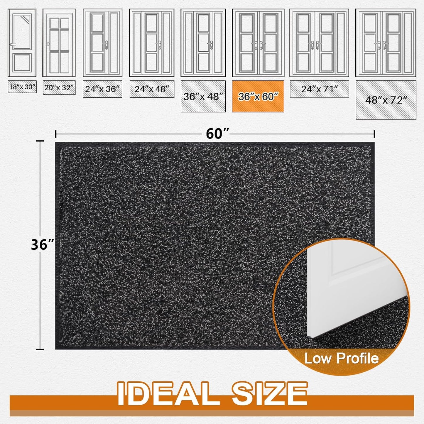 Mibao Front Door Mat, Dirt Trapper Welcome Mat for Outdoor Indoor, Non-Slip Waterproof Doormat, Durable Machine Washable Low Profile Entry Rug for Back Door Outside Patio Porch, 29.5" x 17", Grey