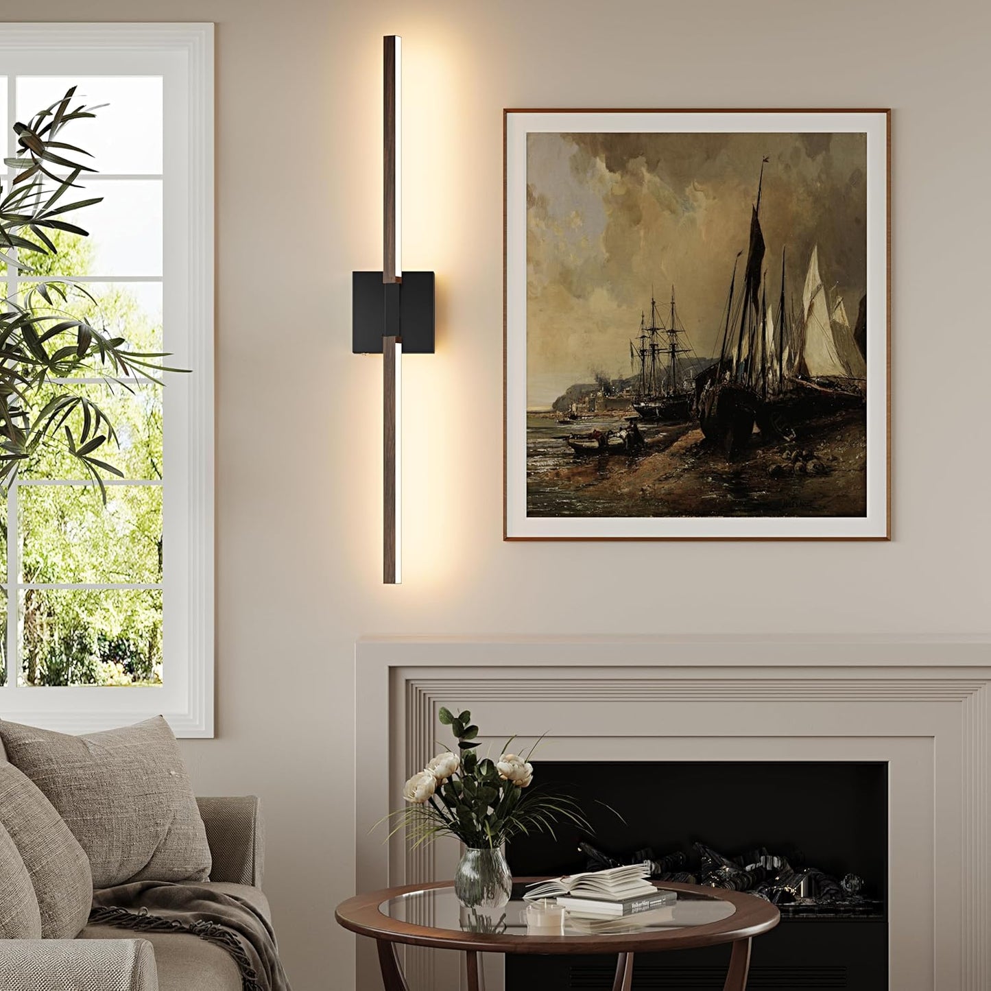8000mAh Battery Operated Wall Sconce with Remote Control, 3000K-6000K Dimmable Black Wireless Rechargeable Wall Sconces Set of Two with Timer Function for Living Room, Bedroom, Stairwell, TV 24 Inch