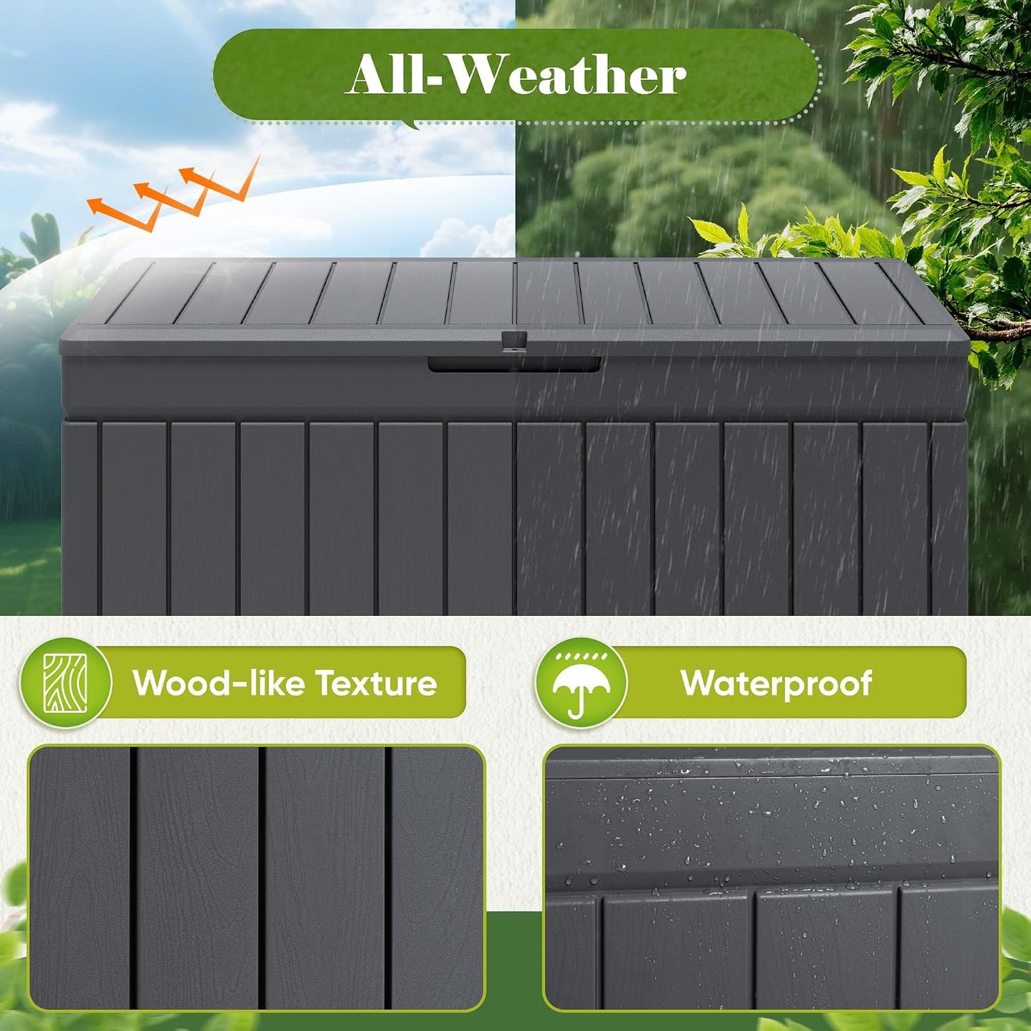 Flamaker Outdoor Storage Box 80 Gallon Resin Waterproof Deck Box Delivery Box with Wood Texture Large Storage Bin for Patio Cushions, (Grey)