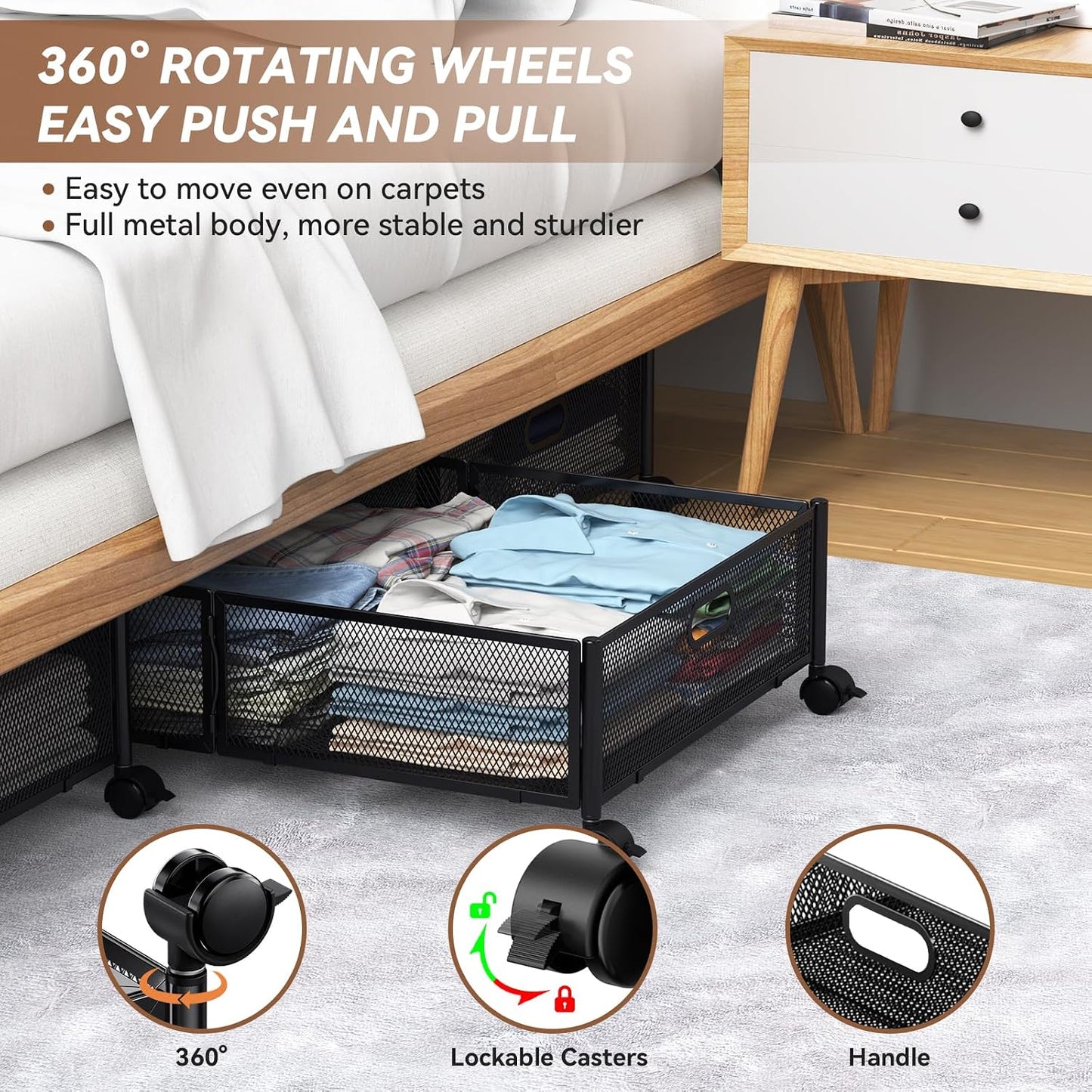 Under Bed Storage, Under the Bed Storage Containers with Wheels, Under Bed Shoe Storage Organizer Drawer for Bedroom Clothes Shoes Blankets -2Pack