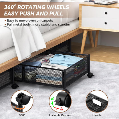Under Bed Storage, Under the Bed Storage Containers with Wheels, Under Bed Shoe Storage Organizer Drawer for Bedroom Clothes Shoes Blankets -2Pack