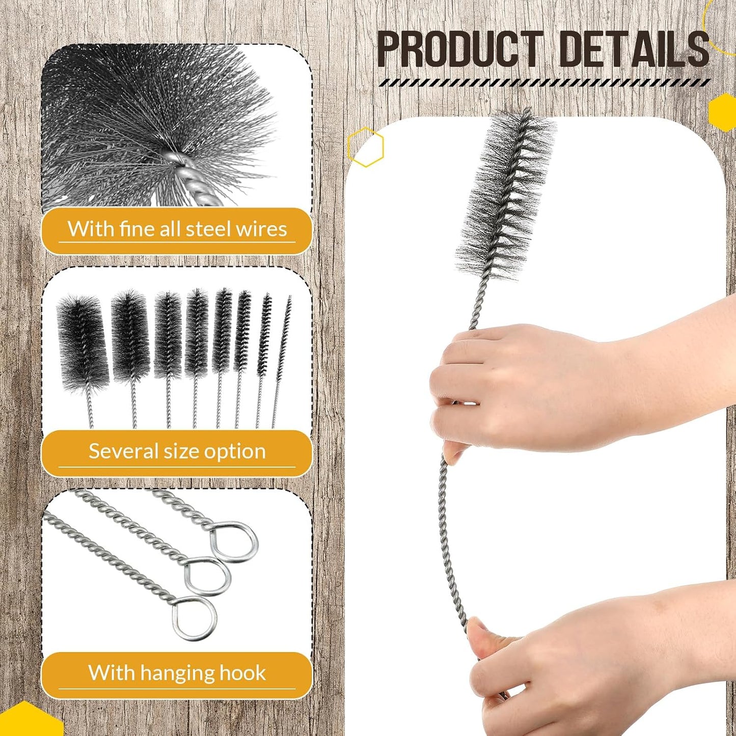 Baderke 16 Inch Long Pipe Cleaning Brush Stainless Steel Bristles Pipe Cleaning Brush Bore Brush Bristles Wire Brush (8 Pcs)
