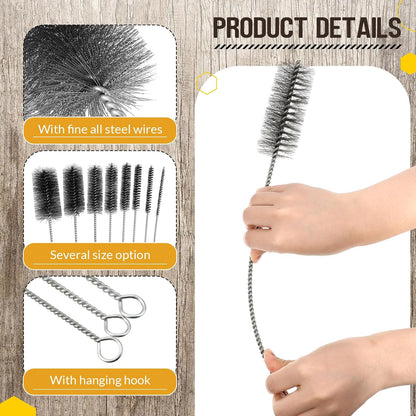 Baderke 16 Inch Long Pipe Cleaning Brush Stainless Steel Bristles Pipe Cleaning Brush Bore Brush Bristles Wire Brush (8 Pcs)
