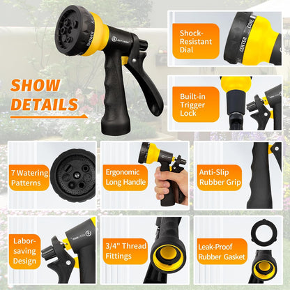 AUTOMAN Garden Hose Nozzle - 2 Pack, 100% Metal High Pressure Spray Nozzle, Labor-Saving Design, Heavy Duty for Garden Watering, Car Washing, Window Cleaning, Pets Bathing