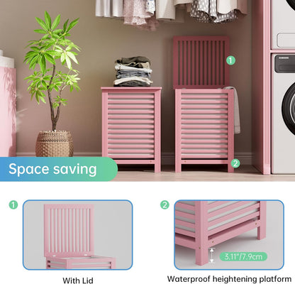 SMIBUY Double Laundry Hamper with Lid, 120L Bamboo Laundry Basket with Removable Liner Bag, 2-Section Clothes Divider Laundry Sorter for Laundry Room, Bathroom, Bedroom (Walnut)