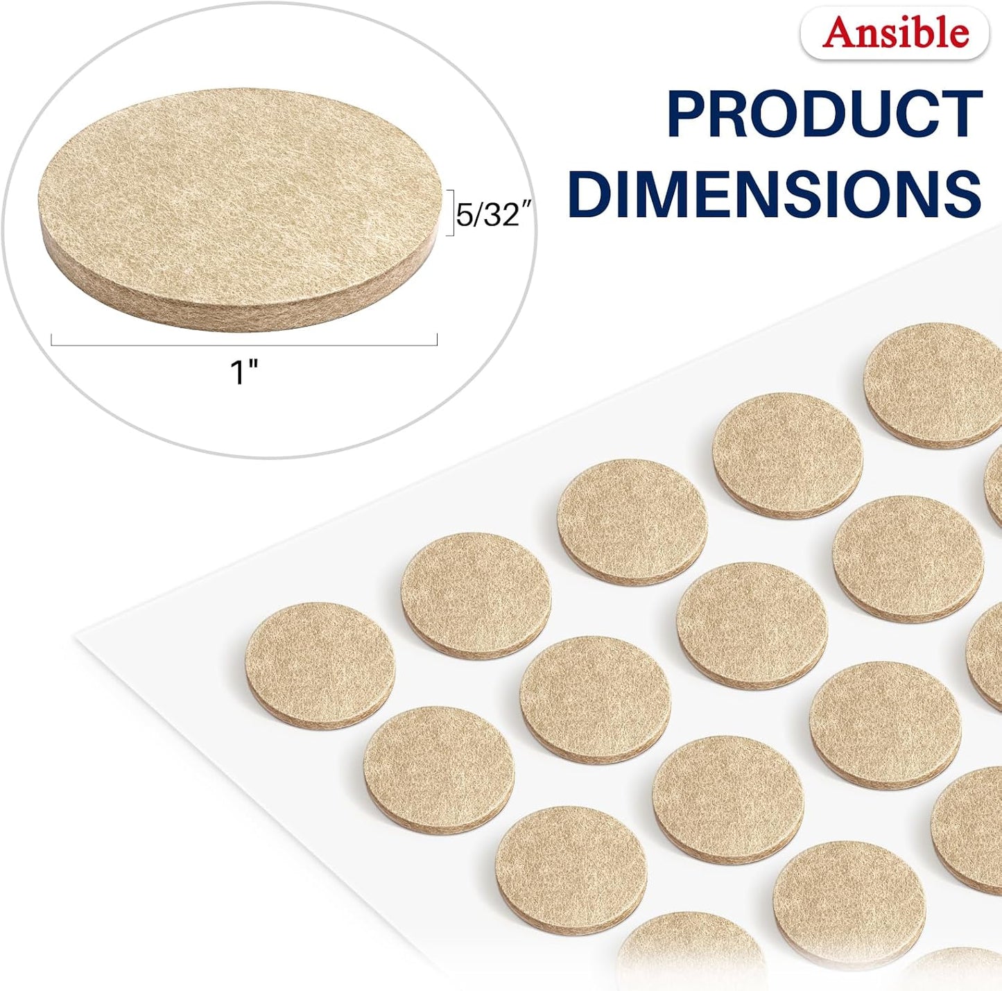 Ansible 60 PCS Felt Furniture Pads 1", Felt Pads for Chair Leg Floor Protectors for Hardwood Floors Round (Beige)