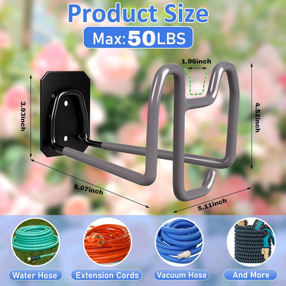 Garden Hose Holder Wall Mount Water Hose Holders for Outside | Metal Hose Hanger with Hook Heavy Duty Garden Hose Reel for Outside Yard Lawn Storage