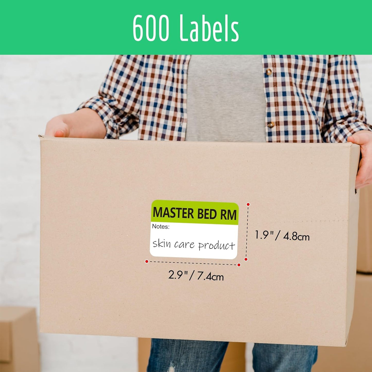 Hebayy 500 pcs 20 Designs Pre-Printed Color-Coded Home Moving Packing Box Labels with Writable Notes Areas, Each Measures 2” x 3”
