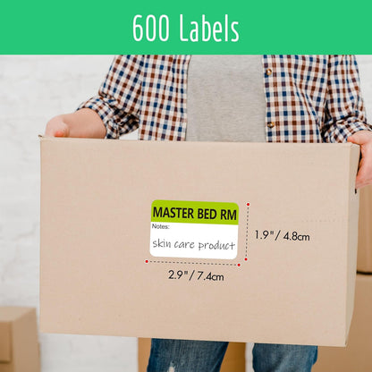Hebayy 500 pcs 20 Designs Pre-Printed Color-Coded Home Moving Packing Box Labels with Writable Notes Areas, Each Measures 2” x 3”
