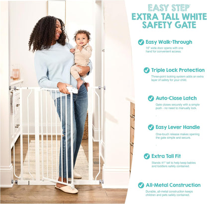 Regalo Safety 29-38.5" Baby Gate for Doorways & Bottom of Stairs, Pressure Mounted Baby Gate with Door for Babies, Toddlers & Pets, Tested & Safe for 30 Years, American Designed, American Owned, White