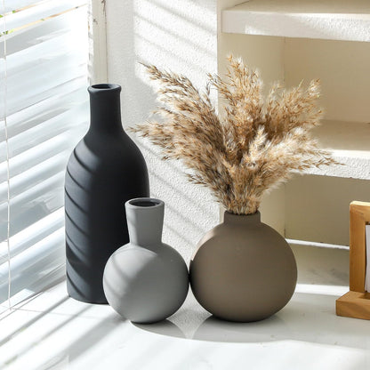 Ceramic Vase Set of 3, Decorative Vases Home Decor Modern Neutral Flower Pampass Boho Vase for Living Room, Table, Mantel, Entryway, Bookshelf, Kitchen, Bedroom, Bathroom - White