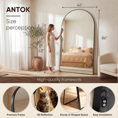 Antok 58" x19” Arched Full Length Floor Mirror, Gold Aluminum Frame, Free Standing/Wall Mount/Leaning for Bedroom, Living Room, Dressing Room