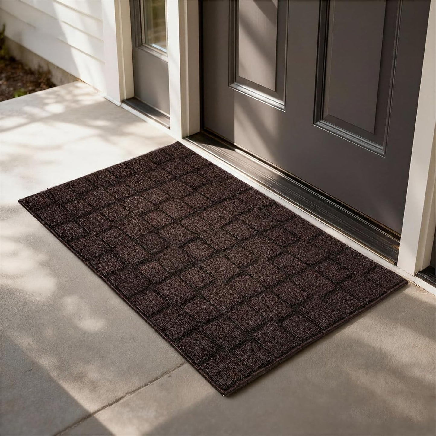 Front Door Mat Outside Entrance, Outdoor Indoor Door Mats for Entryway, Entrance, Entry, Patio, Waterproof Non Slip Doormat, Low-Profile, 20" × 31.5“, Black