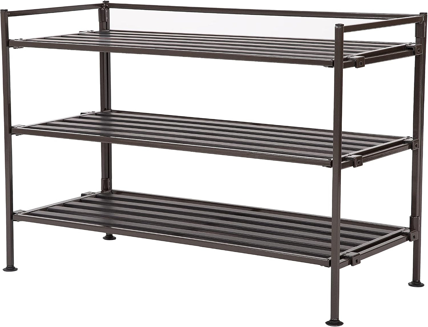 Seville Classics Sturdy Freestanding Storage Shelf for Bedroom, Closet, Entryway, Dorm Room Organizer Stackable Durable Metal Shoe Rack Ash Gray Slat, 3-Tier