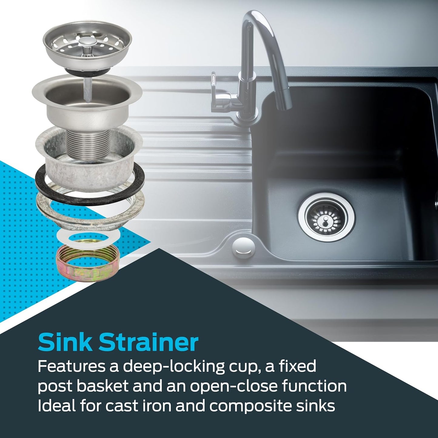 EZ-FLO Double Cup Kitchen Sink Drain Assembly, Sink Strainer fits 3-1/2 inch to 4 inch Opening, 1-7/8 inch Extended Shank, Stainless Steel, 30019
