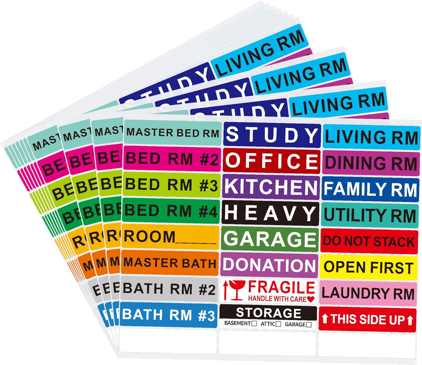 140 Pcs Home Moving Color Coding Labels, Livingroom, Bedroom, Kitchen, Dining Room, Bathroom Label, 14 Spaces Sticker/Sheet（10 Sheets） 1×4 Inch