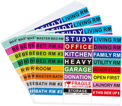 140 Pcs Home Moving Color Coding Labels, Livingroom, Bedroom, Kitchen, Dining Room, Bathroom Label, 14 Spaces Sticker/Sheet（10 Sheets） 1×4 Inch