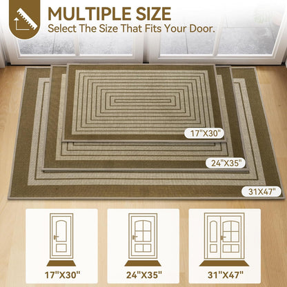 Front Door Mat 17''x30'', Absorbent Dirt Resist Washable Non Slip Low-Profile Indoor Doormat, Easy Clean Welcome Entryway Door Mats, Brown