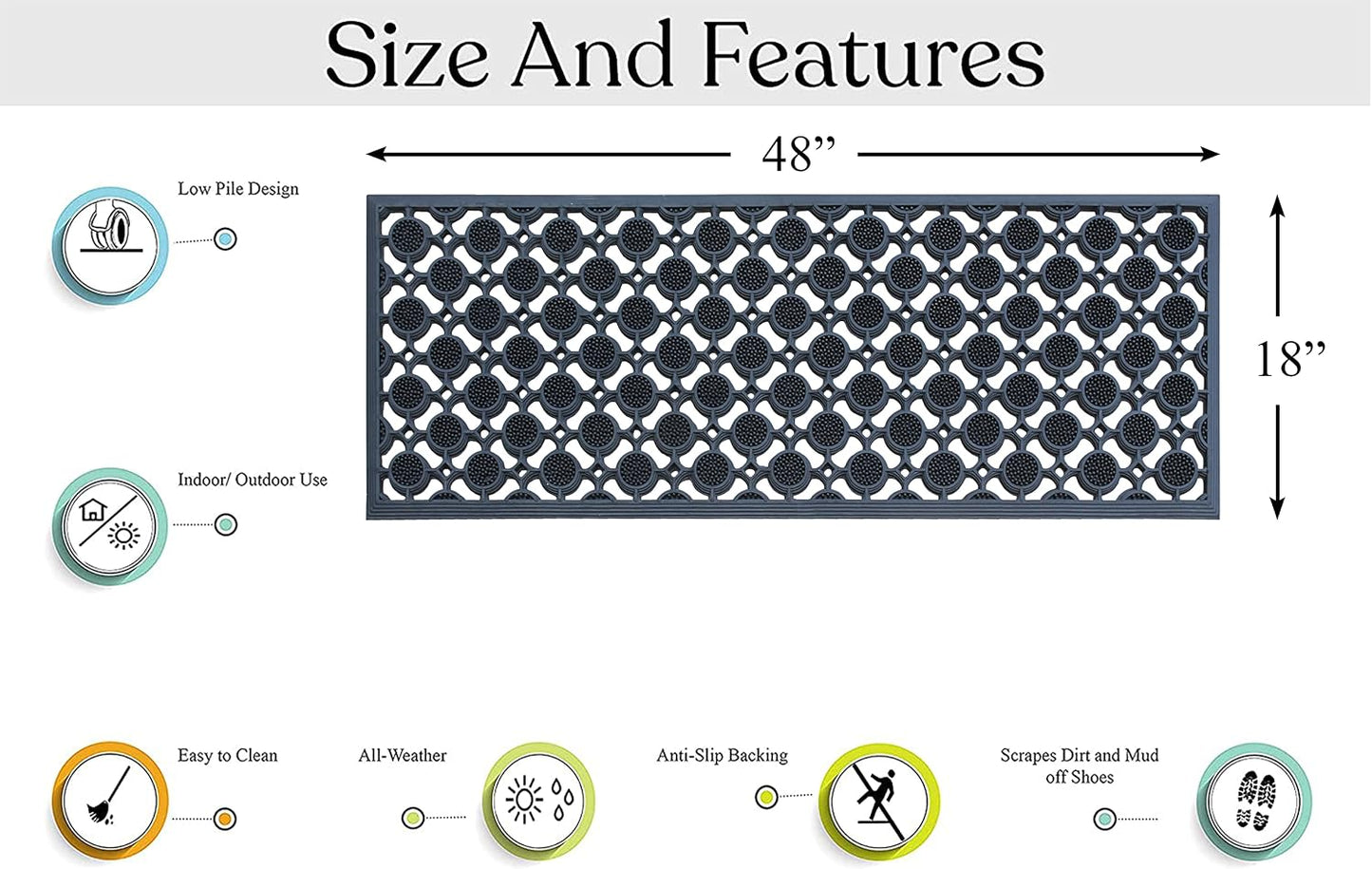 A1HC Outdoor Doormat, Natural Rubber, 18" x48”, Ideal for Outside entryway,Dirt Shoe Scraper,Heavy Duty Door mat for Indoor Outdoor,Rug Mats for Entry,Patio, Welcome Mats
