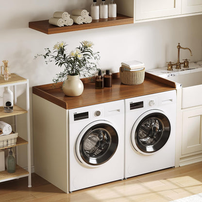 ChooChoo 2-Tier Washer Dryer Countertop with Adjustable Shelf, Spacious Laundry Room Storage for Folding Clothes and Efficient Organization, Walnut