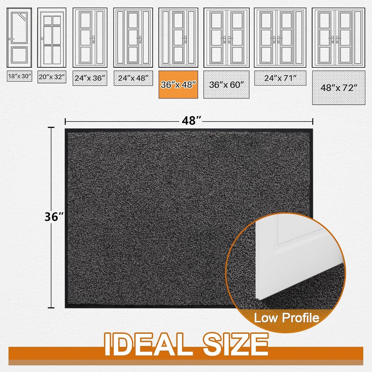 Mibao Front Door Mat, Dirt Trapper Welcome Mat for Outdoor Indoor, Non-Slip Waterproof Doormat, Durable Machine Washable Low Profile Entry Rug for Back Door Outside Patio Porch, 29.5" x 17", Grey