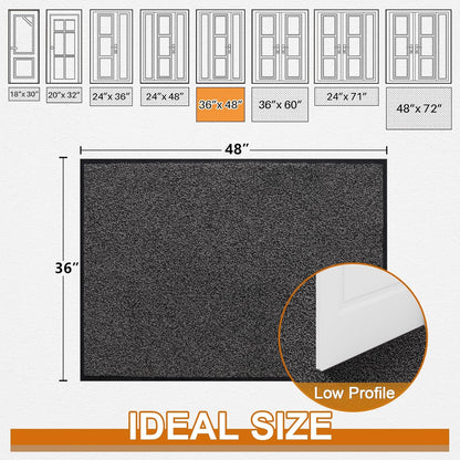 Mibao Front Door Mat, Dirt Trapper Welcome Mat for Outdoor Indoor, Non-Slip Waterproof Doormat, Durable Machine Washable Low Profile Entry Rug for Back Door Outside Patio Porch, 29.5" x 17", Grey