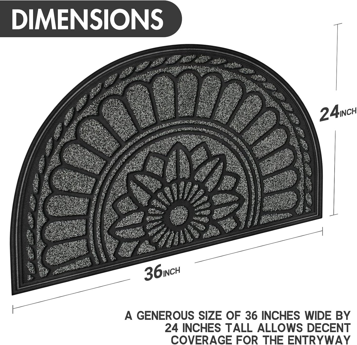 Mibao Front Door Mat Indoor Outdoor Entrance, Semicircular Entrance Mat, Half Round Waterproo Non-Slip Durable Rubber Door Mats, Low Profile Heavy Duty Doormat for Garage, Patio, 30" x 18", Yellow