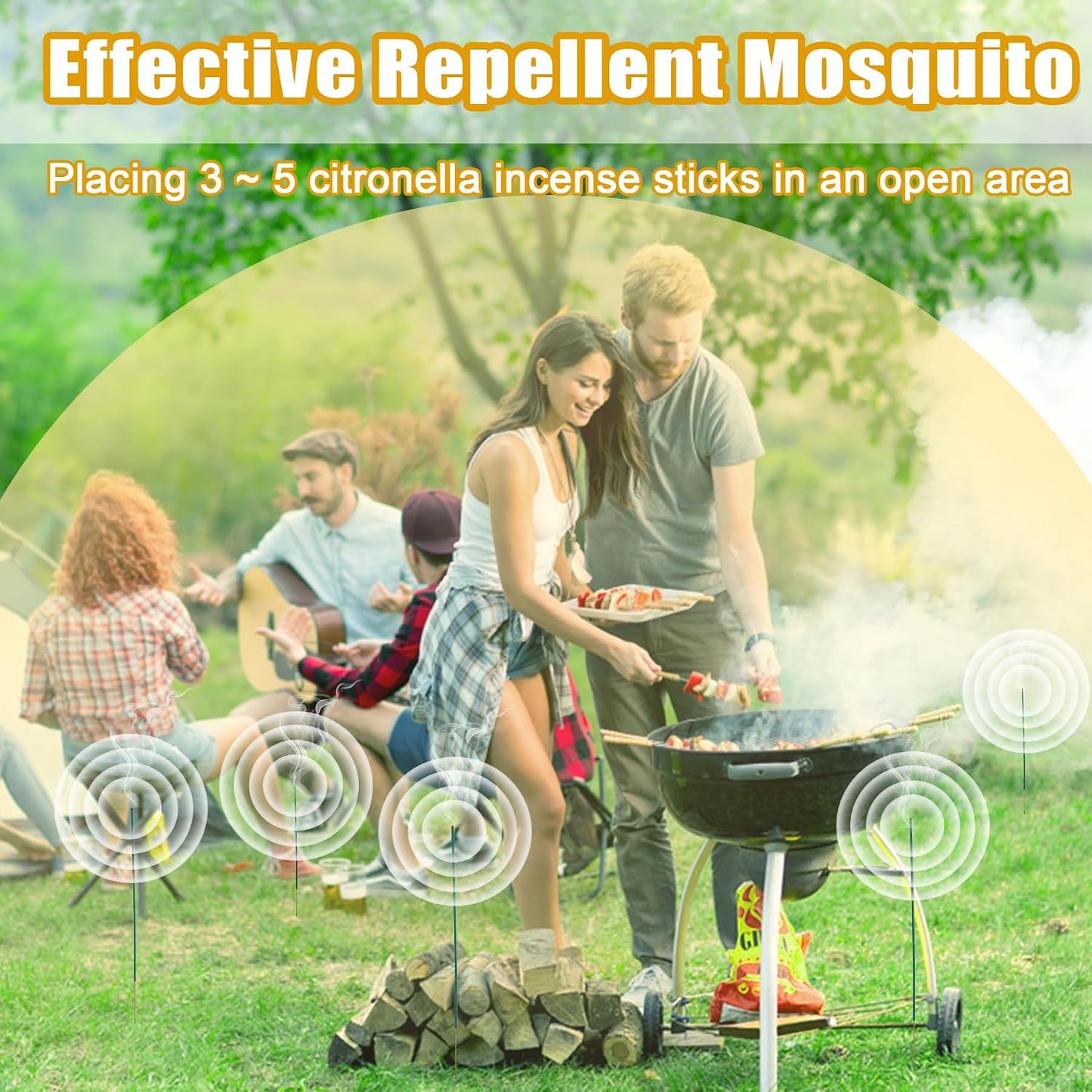 Mosquito Repellent Outdoor Patio 100 PCS Citronella Oil Mosquito Incense Sticks, Plant-Based Indoors Gnat Control for Camping Essentials, Fishing, Hiking, Yard, Backyard Travel