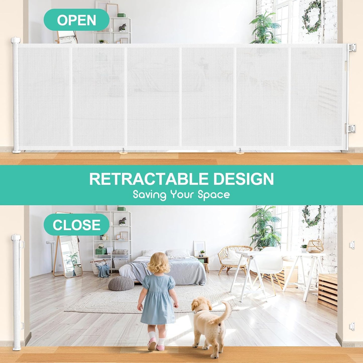 71 inch Retractable Baby Gates, EZIGO Extra Wide Baby Gate for Large Opening Extra Long Mesh Gate for Kids or Pet Dog Gate Child Safety Gate for Stairs Hallways Doorway Indoor Outdoor, Gray