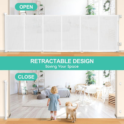 71 inch Retractable Baby Gates, EZIGO Extra Wide Baby Gate for Large Opening Extra Long Mesh Gate for Kids or Pet Dog Gate Child Safety Gate for Stairs Hallways Doorway Indoor Outdoor, Gray
