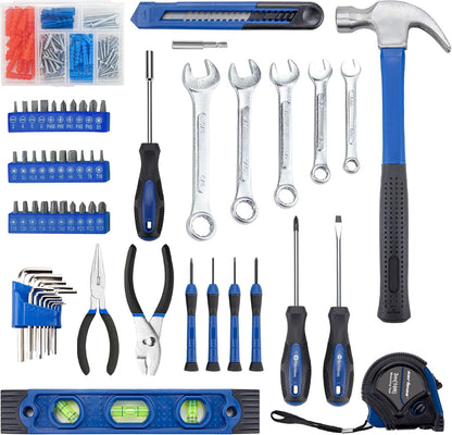 CARTMAN 152-Piece Household Tool Set, Blue Hand Kit With Storage Case Box | Complete tool assortment for home repairs, office fixes, dorm needs, furniture setup, crafting, and everyday household fixes.