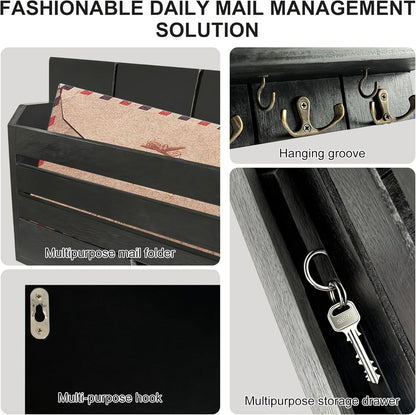 Brown Wall Key Rack Multi Hooks Entryway Storage Box | Entryway Wall Decor Key and Mail Rack, Functional Storage Solution for Bedroom, Office & Apartment