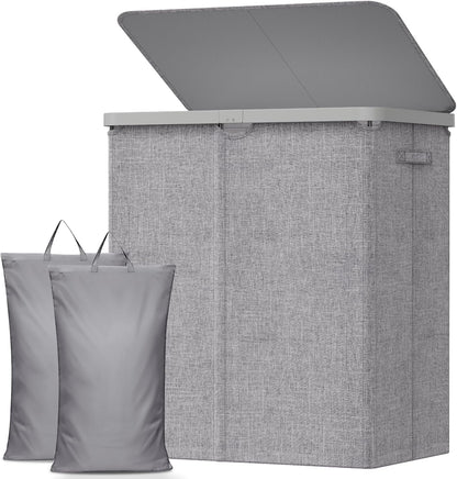 Lifewit 165L Large Laundry Basket with Lid, Laundry Hamper with Plastic Handles and Removable Bag, Foldable Tall Dirty Clothes Hampers for Laundry for Laundry Room, Bedroom, Bathroom, Dorm, Beige