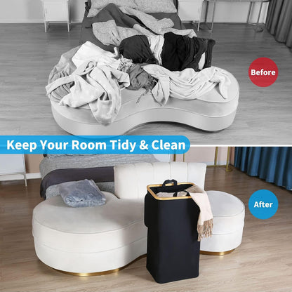 efluky Slim Laundry Basket with Lid, Narrow Laundry Hamper with Removable Bag, Skinny Dirty Clothes Basket with Bamboo Handles for Bathroom, Bedroom & Laundry Room, 75L Beige