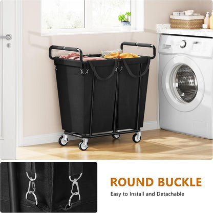 Gewudraw Large laundry hamper with Wheels, 3 Bag Big Rolling Laundry Hamper Sorter Cart, Extra Large Laundry Clothes Hamper, Heavy Duty Laundry Basket Organizer for Laundry Room,Bathroom,Black