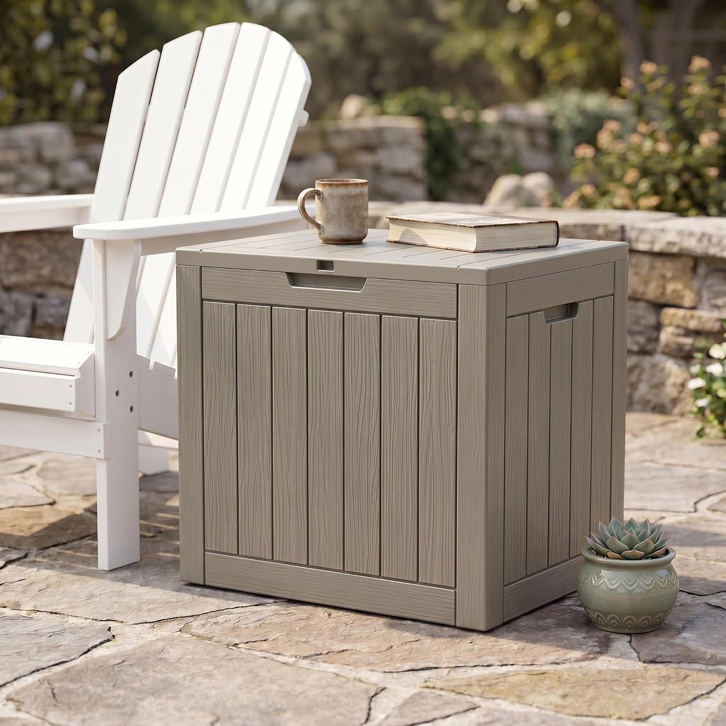 NicBex 30 Gallon Deck Box, Waterproof Resin Outdoor Storage Box Lockable for Patio Furniture, Fade Resistant Patio Side Table & Organizer for Garden Tools, Pool Floats, Outdoor Cushions, Black